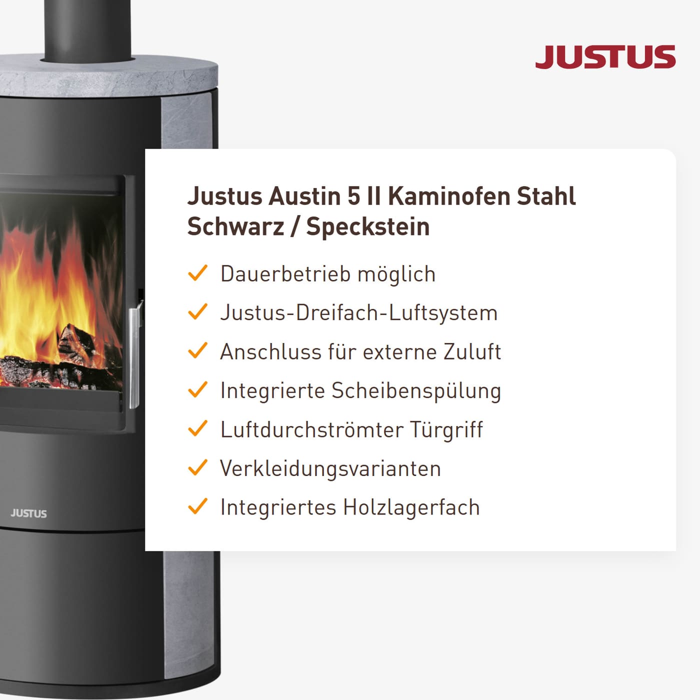 Justus Austin 5 II Kaminofen 5 kW Speckstein