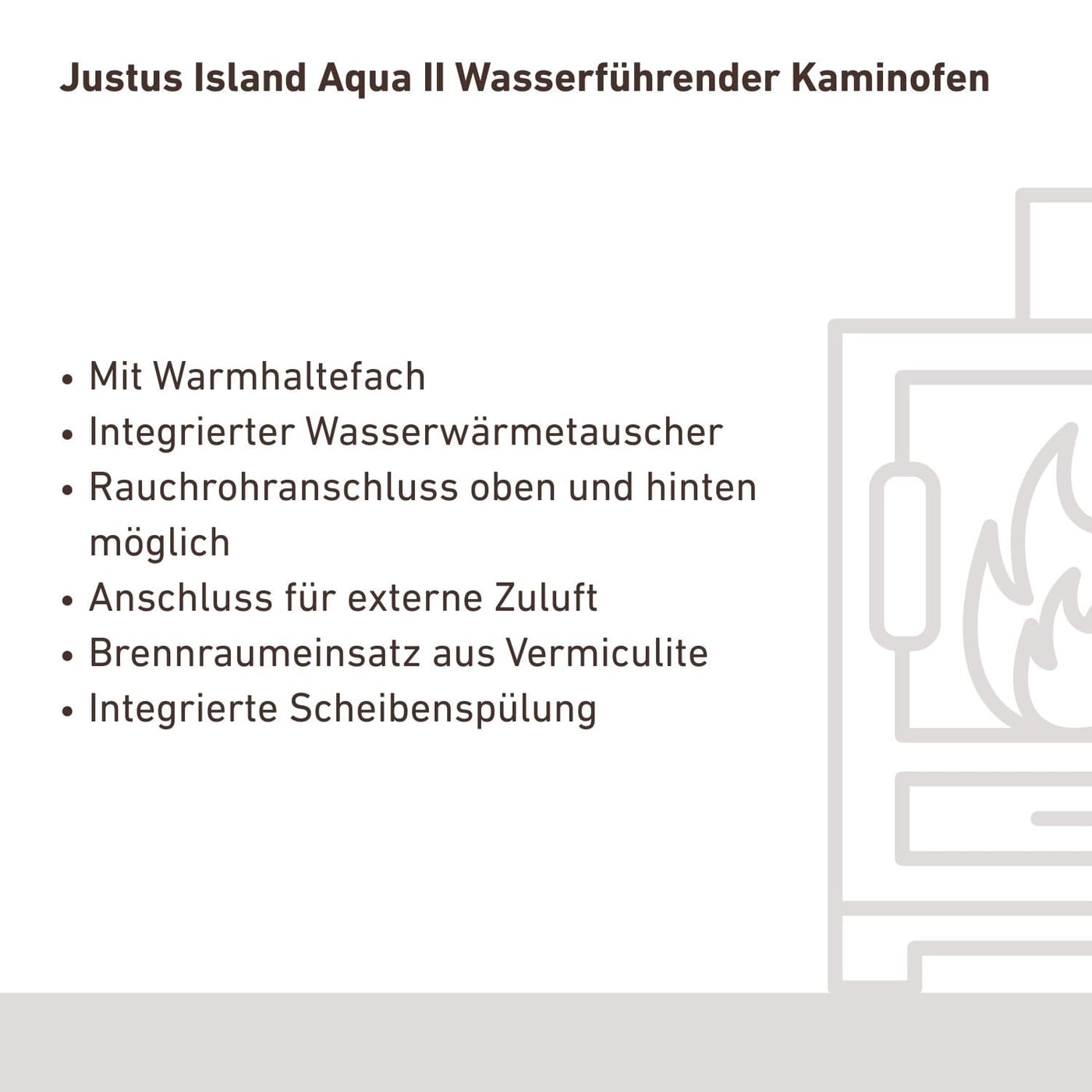 Justus Island Aqua II wasserführender Kaminofen Stahl Gussgrau Speckstein