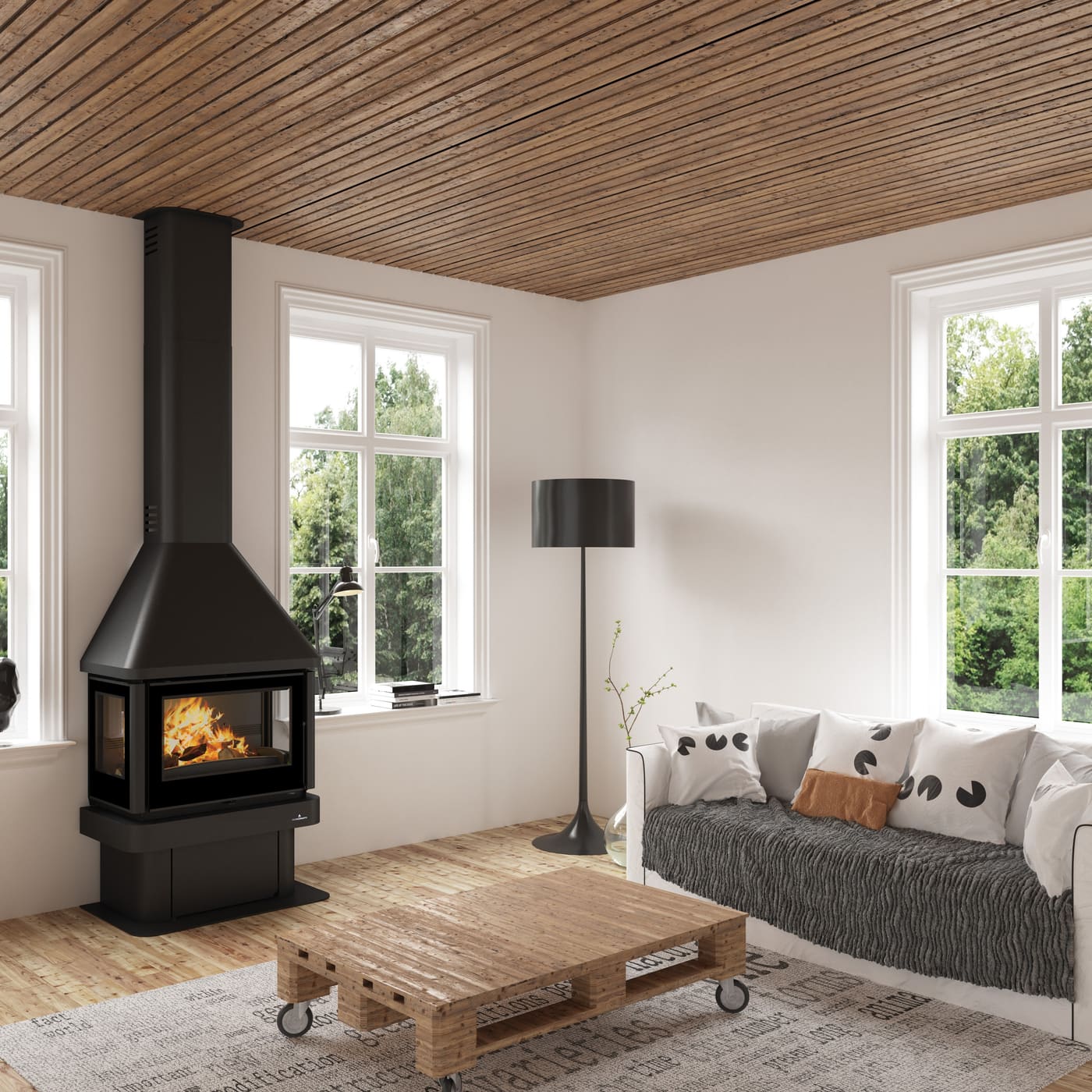 3-Scheiben-Kamin belüftet anschließbar - BRONPI Lisboa 3C 10 kW