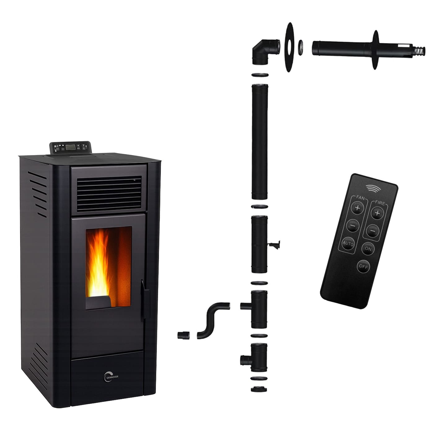 Pelletofen raumluftunabhängig Anita 11,6 kW schwarz Sannover + Installationsset