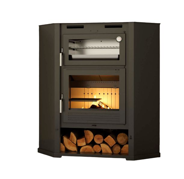 Holzofen Ecke belüftet mit Backfach - FIREMATIC Flint 9,5 kW