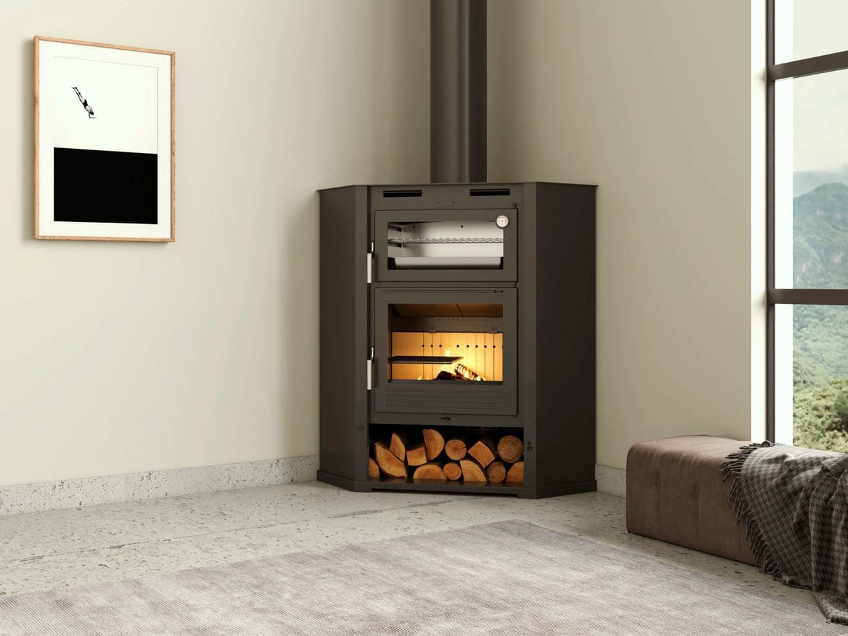 Holzofen Ecke belüftet mit Backfach - FIREMATIC Flint 9,5 kW