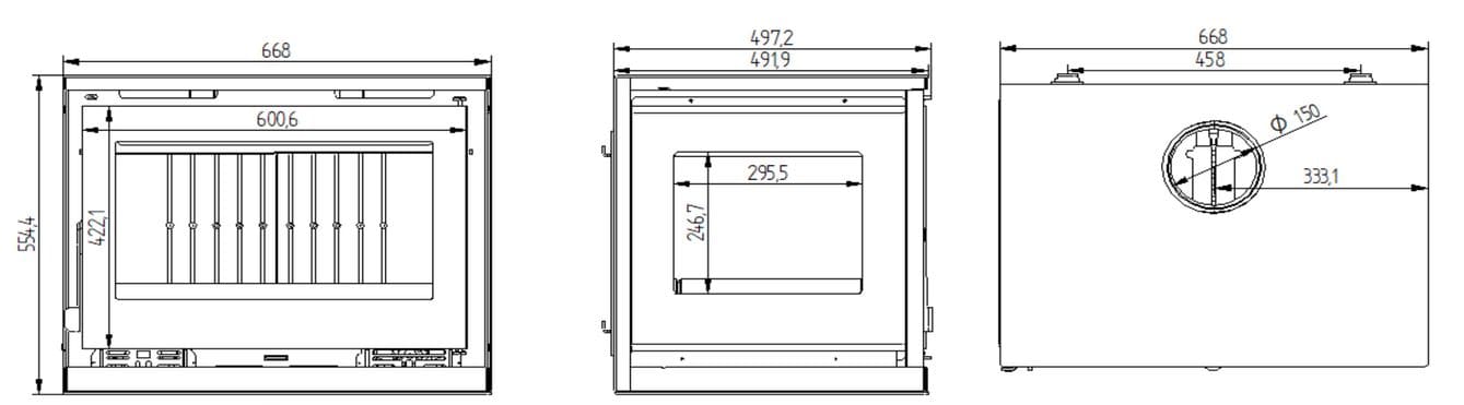 Holzofen mit 3 verglasten Seiten, belüftet, anschließbar, hängend - FIREMATIC Calgary - S 12,5 kW