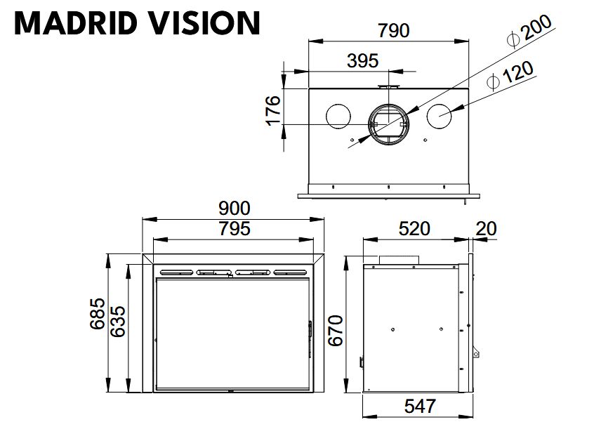 Holzeinsatz belüftet, kanalisierbar - BRONPI Madrid Vision 16,5 kW