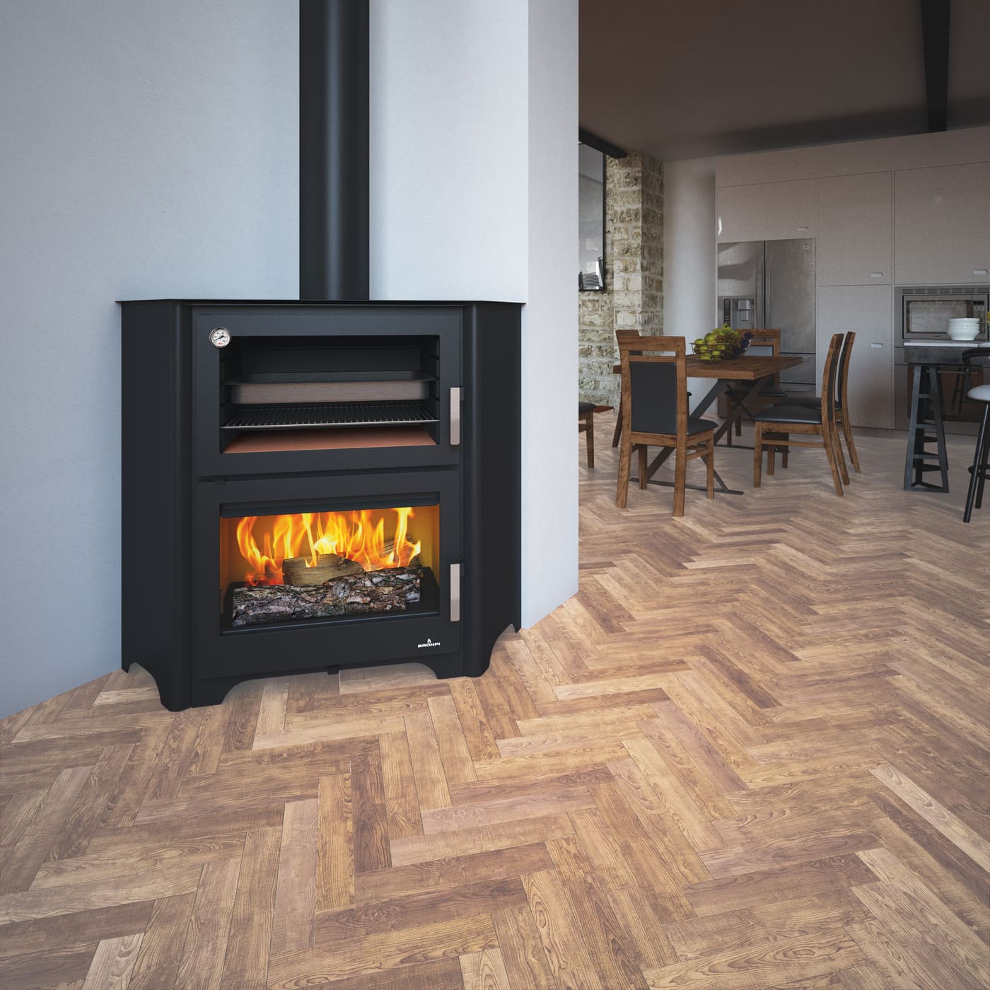 Holzofen anschließbar mit Backfach - BRONPI Murano - R 14 kW