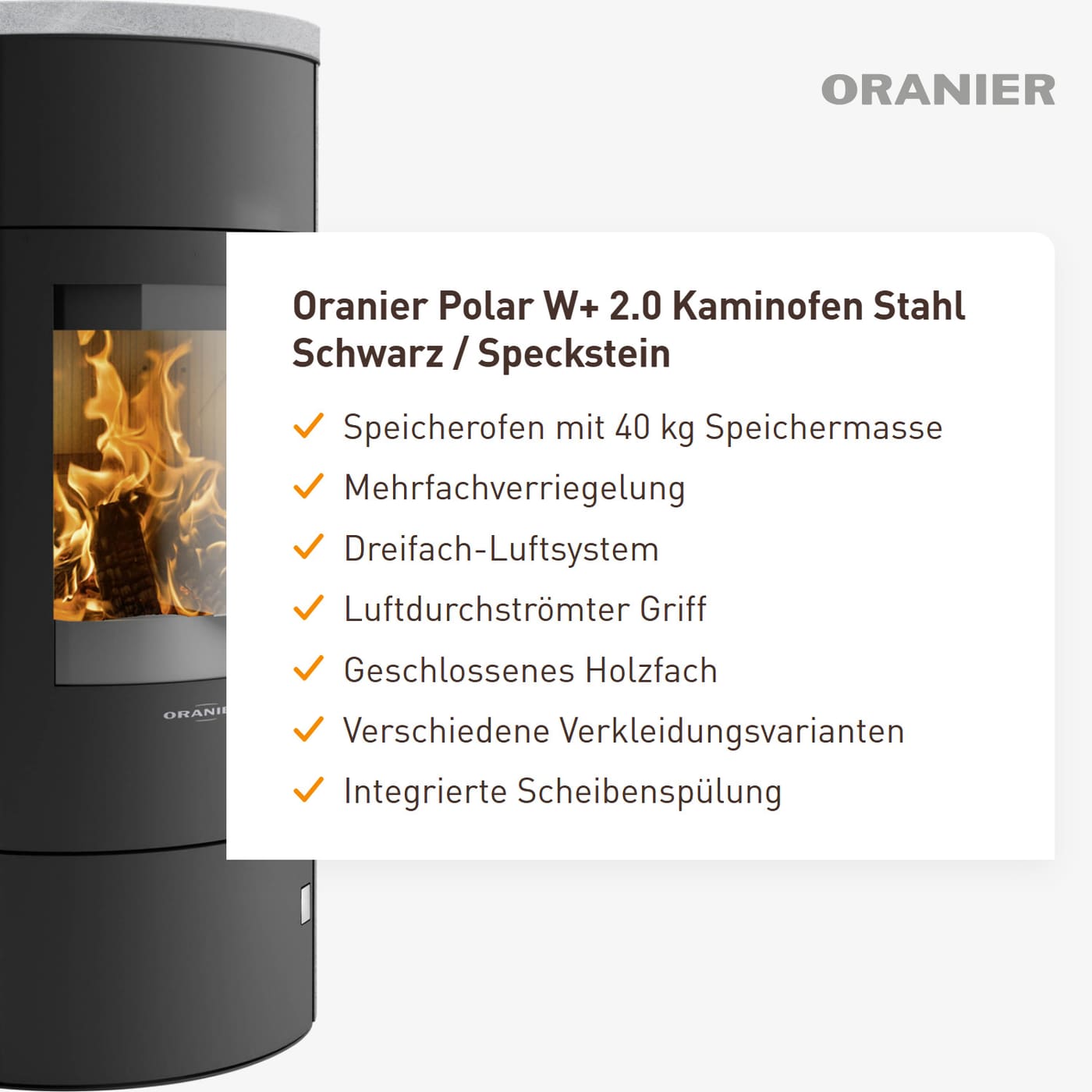 Oranier Polar W 2.0 Kaminofen 6,5 kW Speckstein