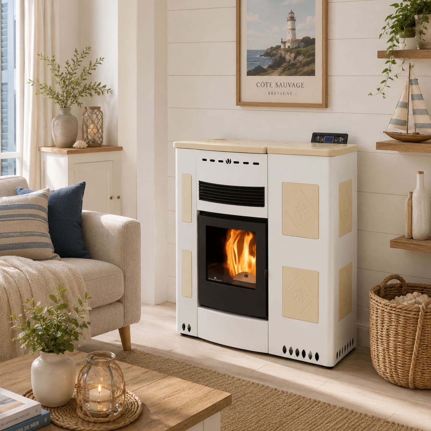 Extra-flacher Keramik-Pelletofen - ORIGINE PHEBO Iris Maxi 11,5 kW