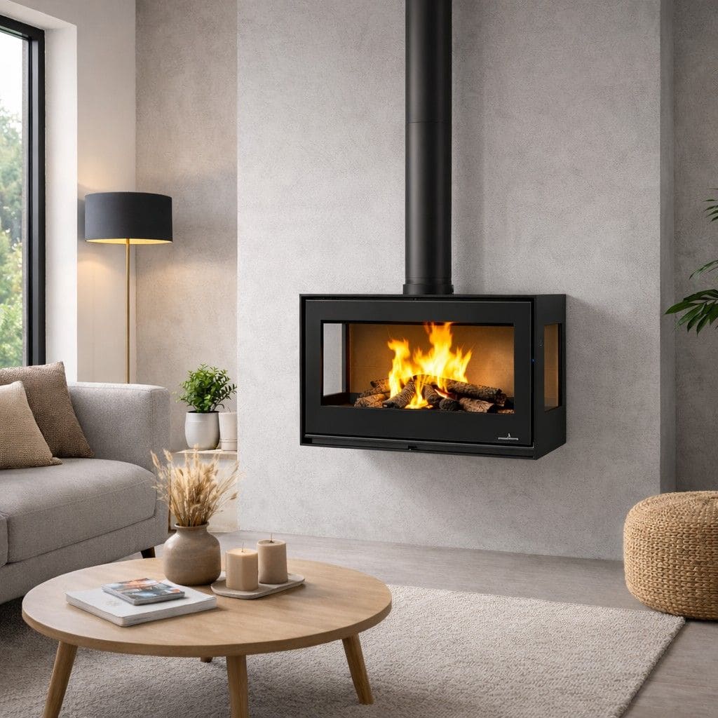 Holzofen 3 Sichtscheiben belüftet mit Holzfach - BRONPI Bimba 70 3C 10 kW