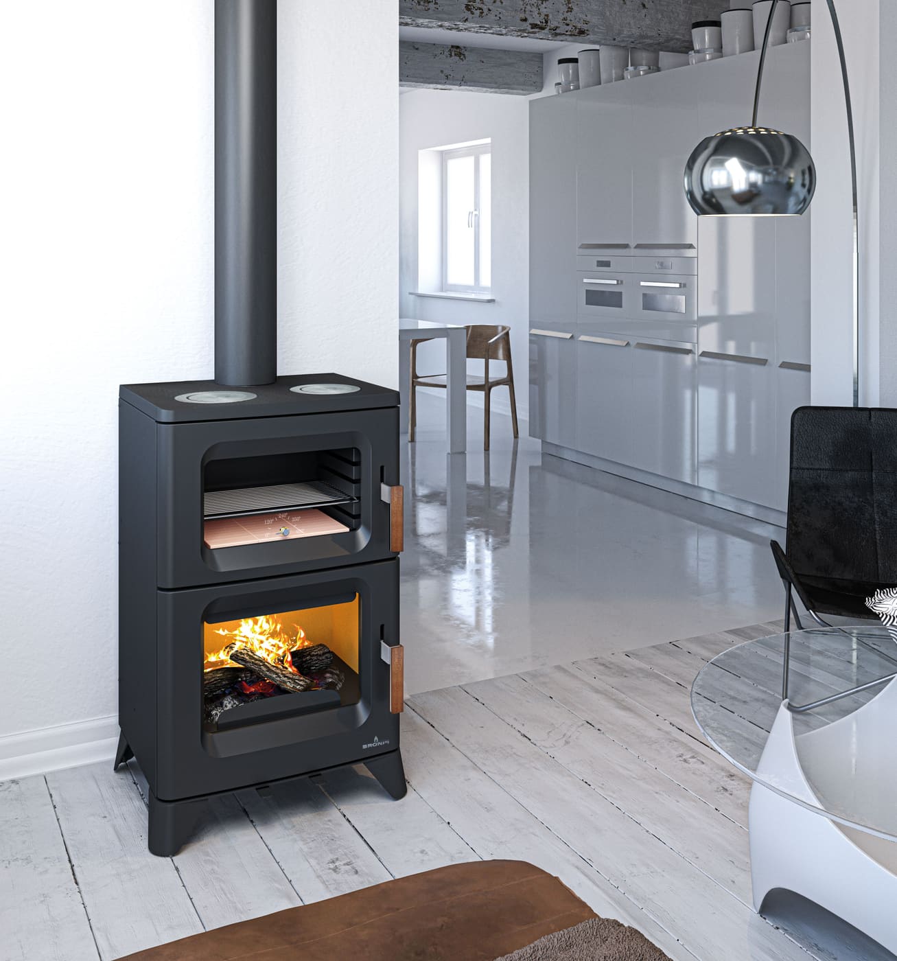Holz-Küchenherd anschließbar - BRONPI Hilton-C 14 kW