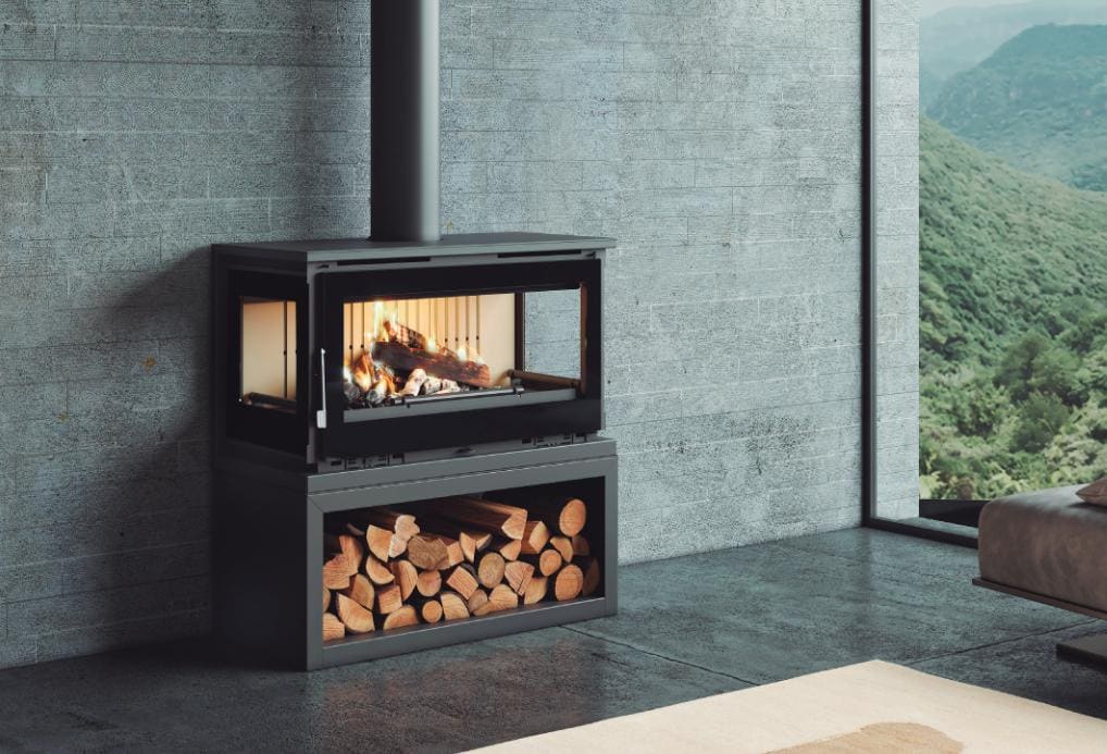 Holzofen anschließbar 3 Scheiben mit Holz - FIREMATIC Calgary - S 12,5 kW