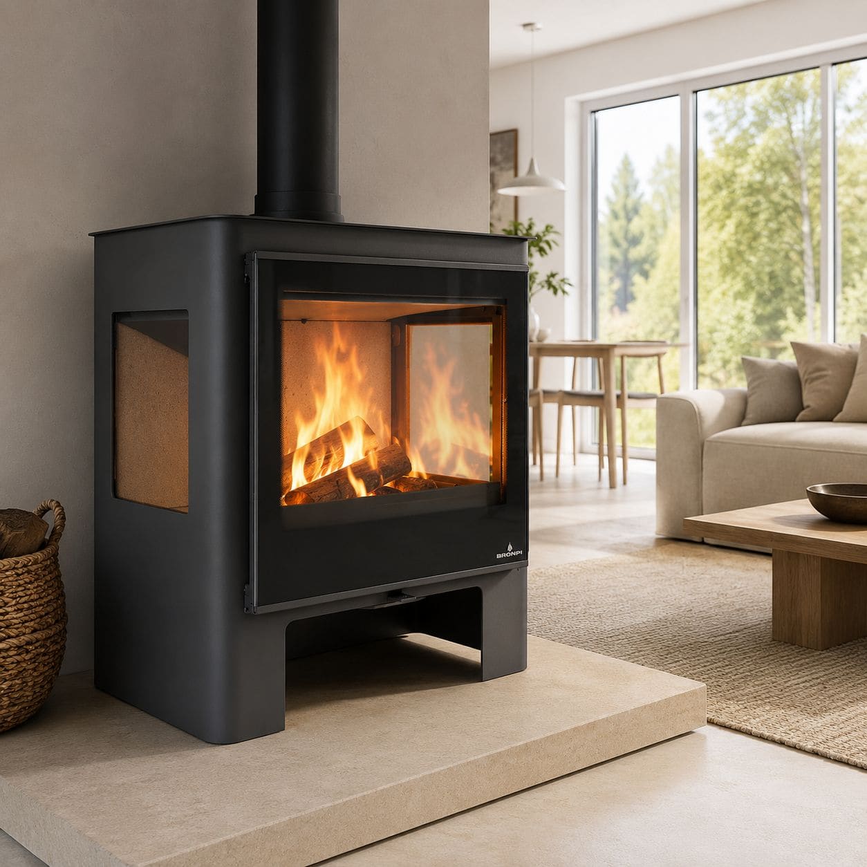 Holzofen 3 vitres anschließbar - BRONPI Loreto 10 kW
