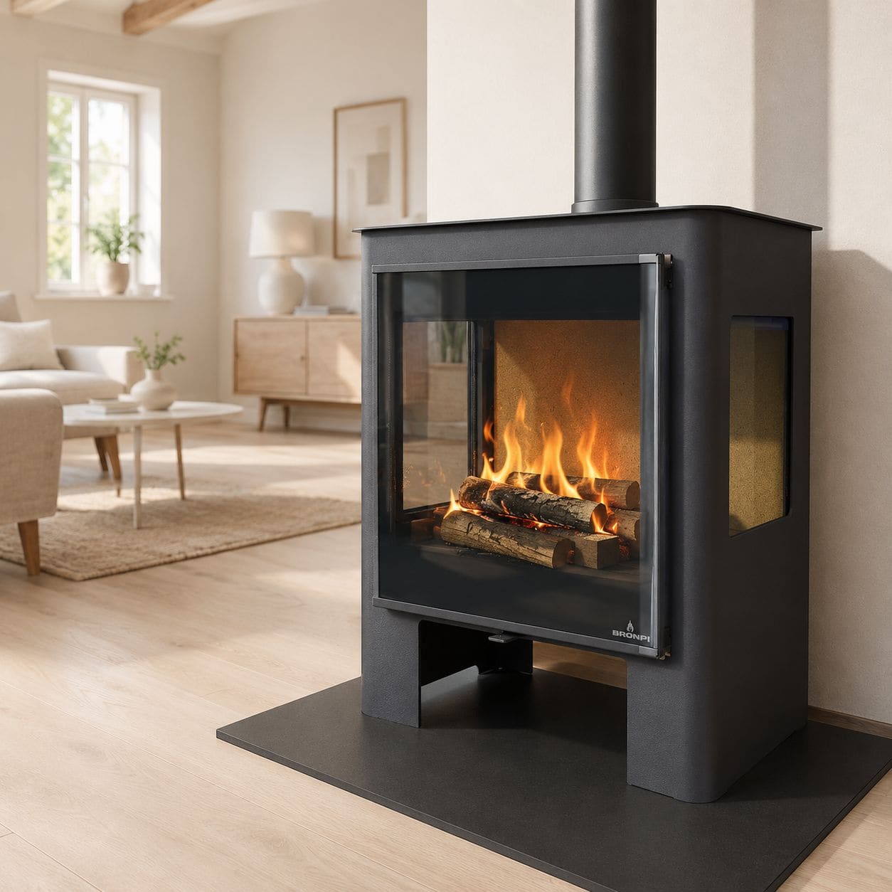 Holzofen 3 vitres anschließbar - BRONPI Loreto 10 kW