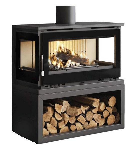 Holzofen anschließbar 3 Scheiben mit Holz - FIREMATIC Calgary - L 13,5 kW