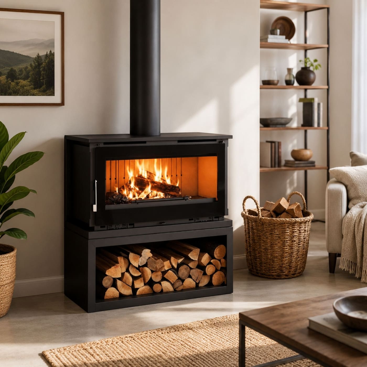 Holzofen anschließbar mit Büchern - FIREMATIC Toronto - L 13,3 kW