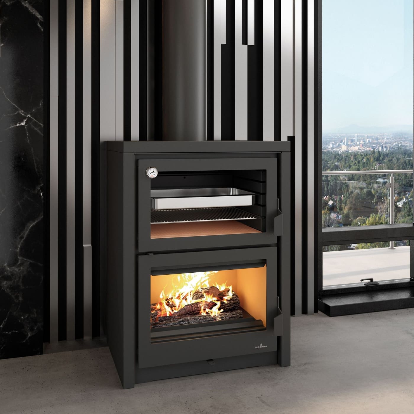 Holzofen anschließbar mit Backfach - BRONPI Vulcano 14 kW