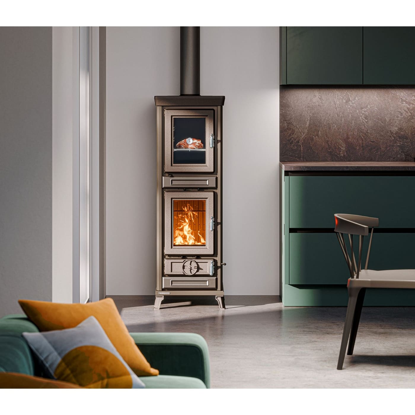 Holzofen mit Backfach aus Gusseisen - THERMOROSSI Agnese Evo6 Easy 7.5 kW