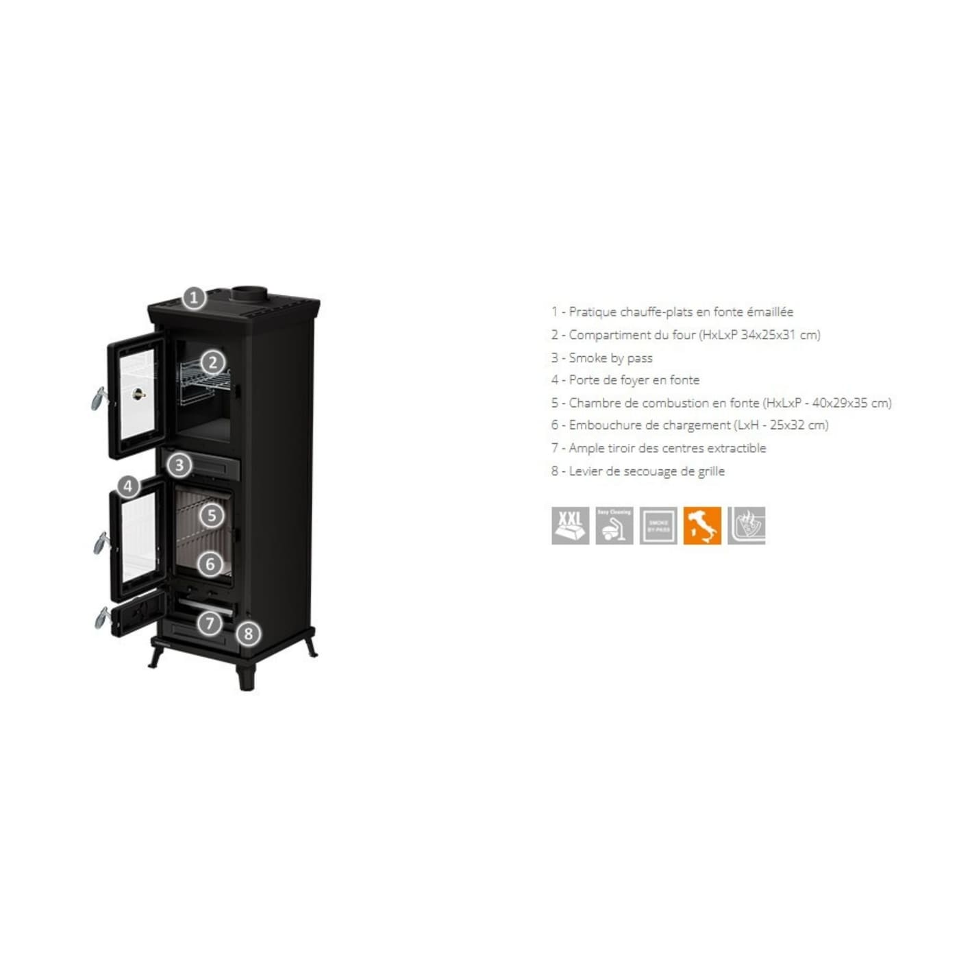 Holzofen mit Backfach aus Gusseisen - THERMOROSSI Agnese Evo6 Easy 7.5 kW