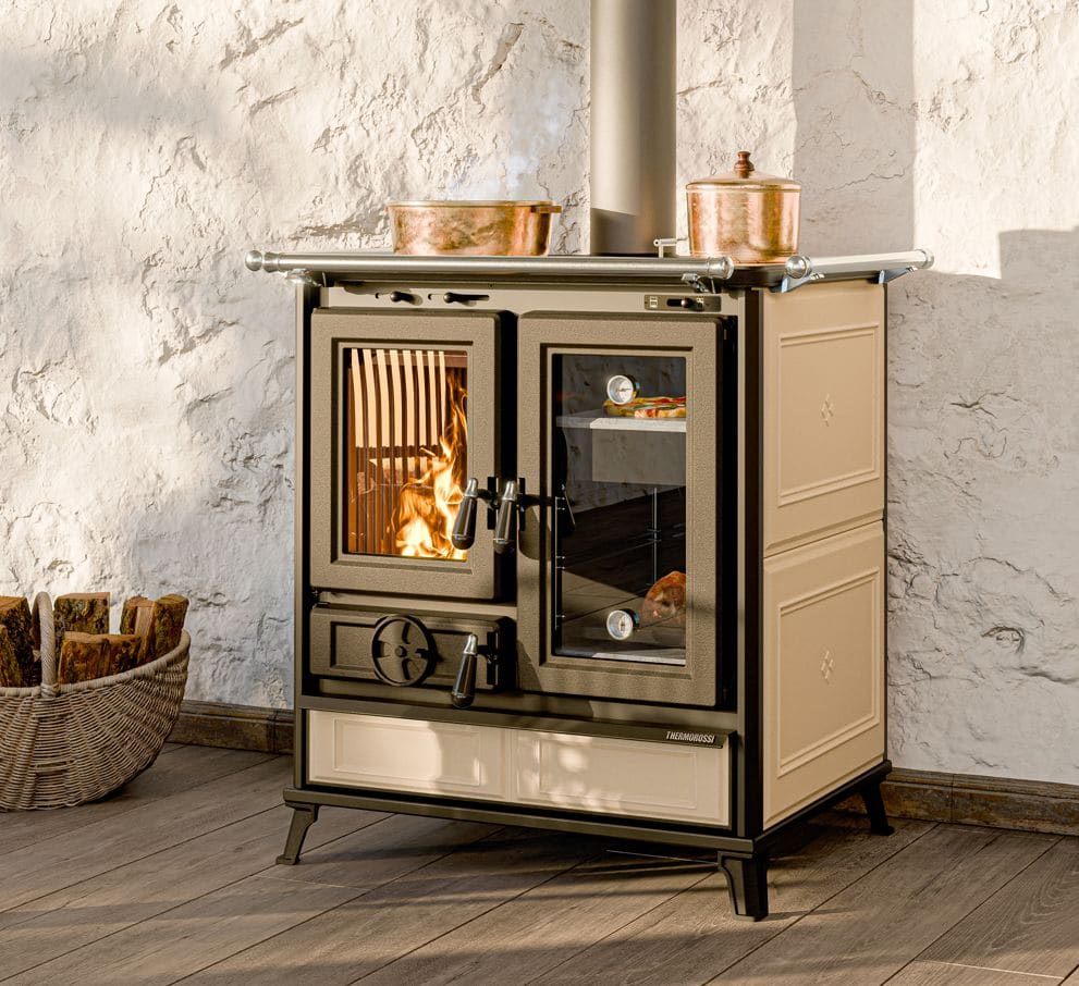 Holz-Küchenherd aus Keramik - THERMOROSSI Melissa Evo Maiolica 7,8 kW